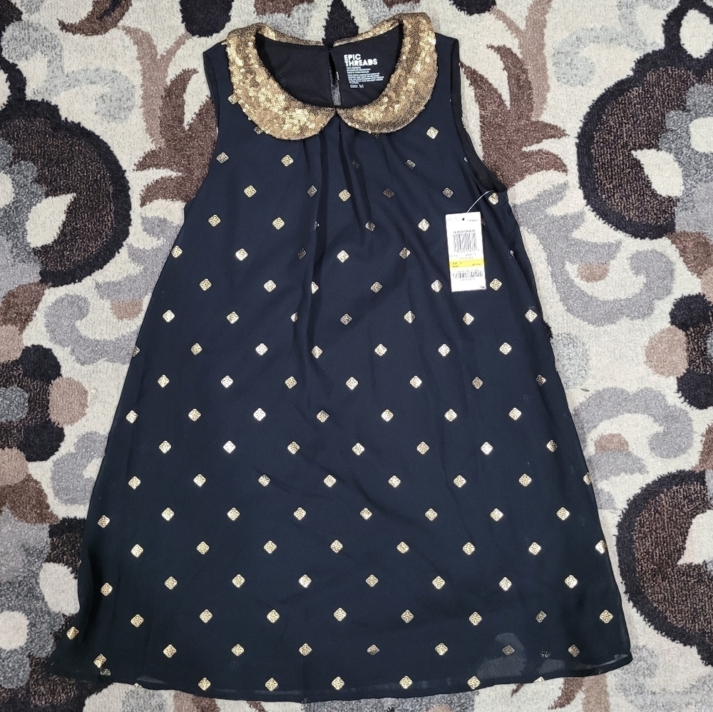 Eric Threads Girl Sz M Black Gold Sleeveless Dress